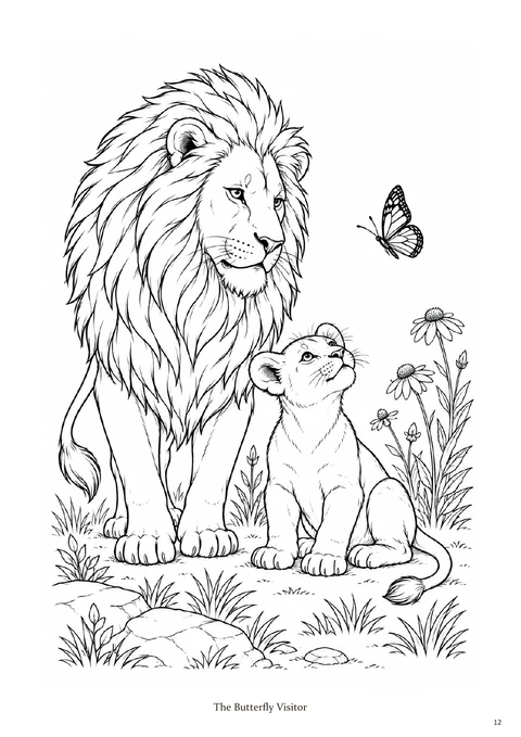 A cub meeting a butterfly, an included coloring page