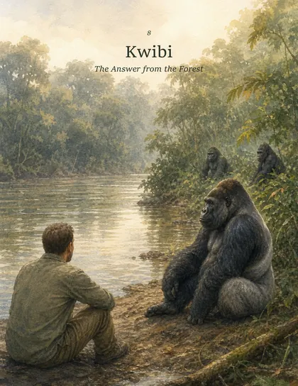 Kwibi the gorilla at a riverbank reunion